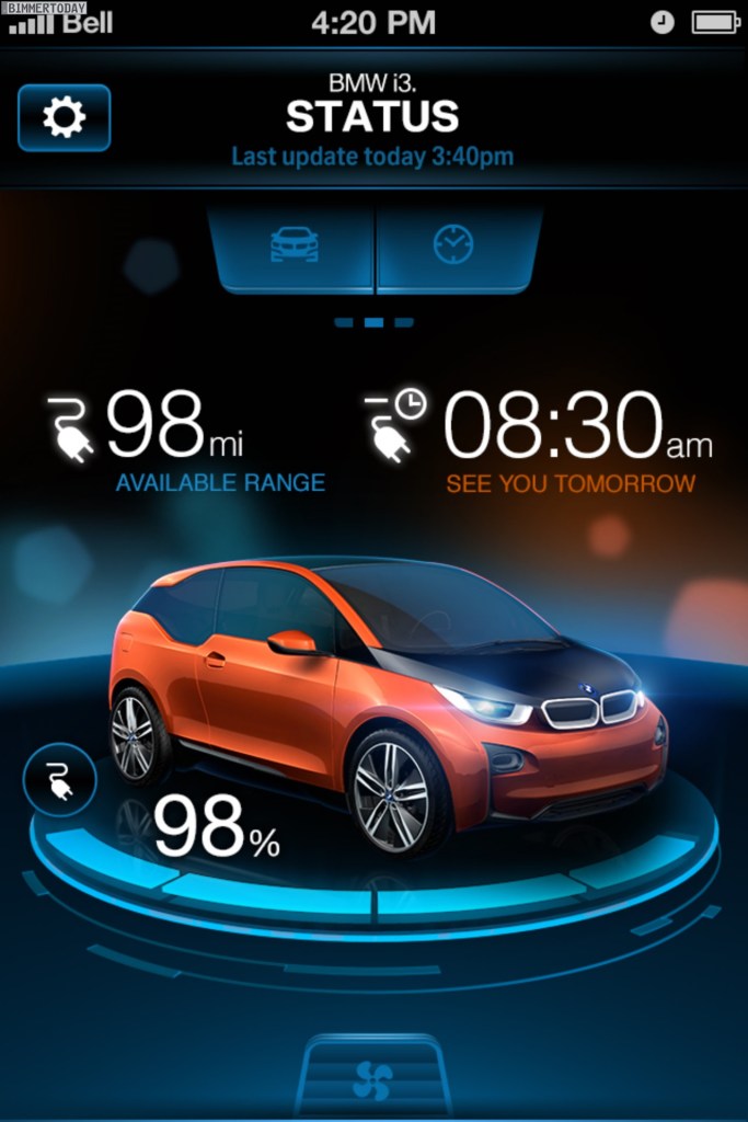 Example of BMW App, which you can download to your phone to check on the charge status of your BMW.